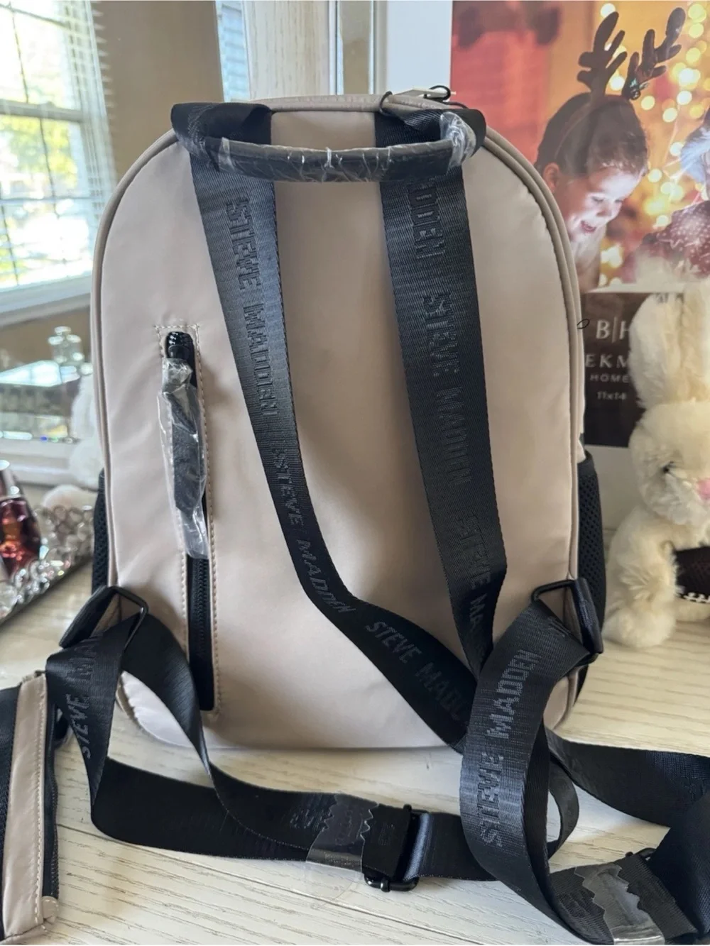 Steve Madden Brown Tan Logo Backpack